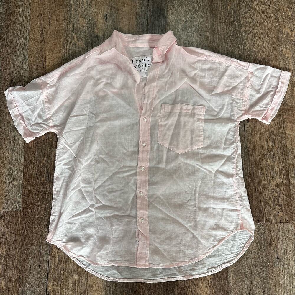 NEW Frank & Eileen Rose Short Sleeve Button Up Shirt In Pale Pink, 100% Cotton